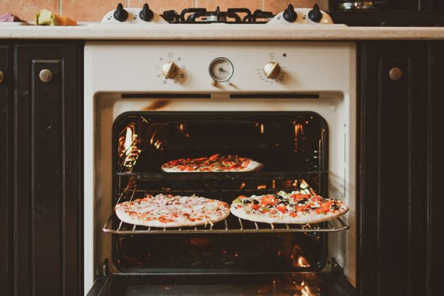 Pizzas in oven