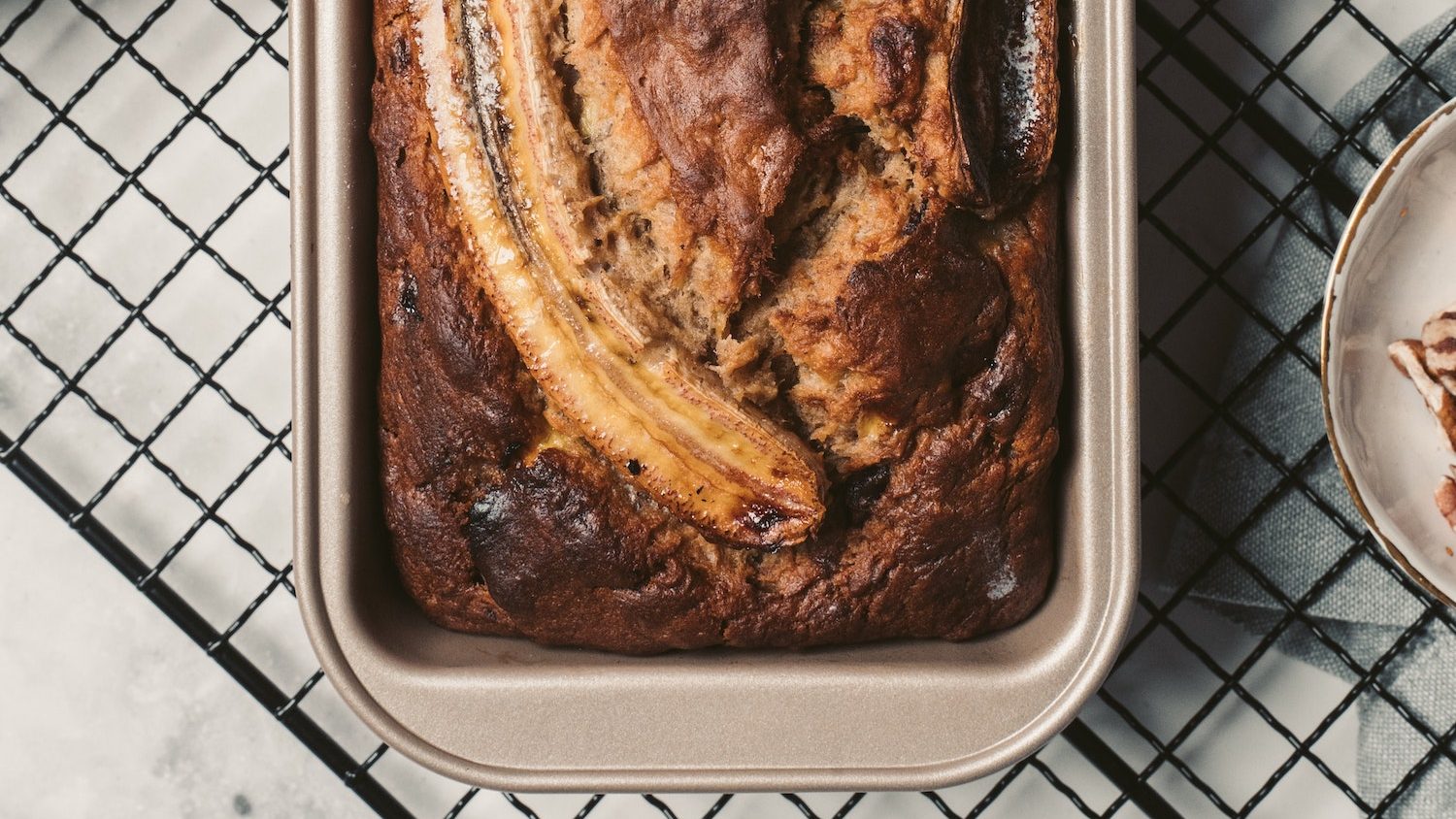 Banana bread in a loaf pan